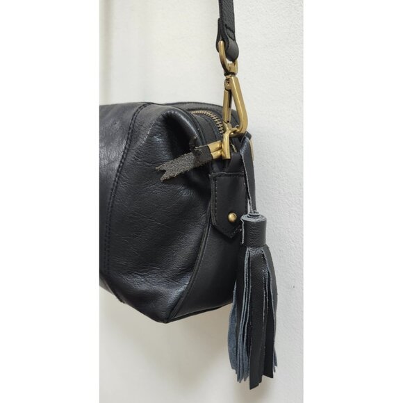 Madewell Black Leather Crossbody Bag Tassel Adjustable Strap Brass Hardware - Picture 8 of 15